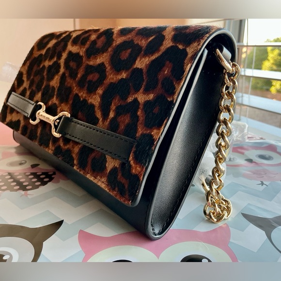 Michael Kors Carson Leopard Calf Hair Crossbody Clutch – Wallet on Chain NWT - Picture 4 of 16